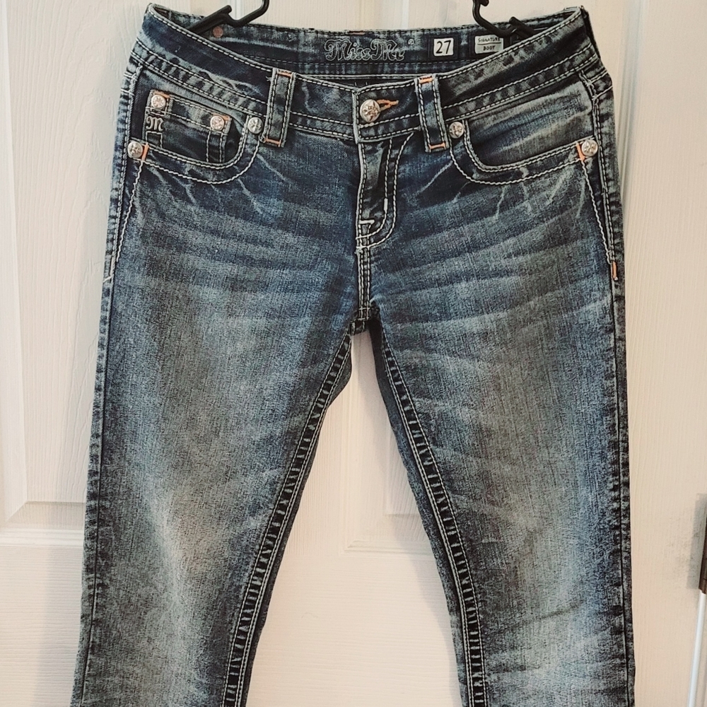 Miss Me Distressed Signature Boot Acid Washed Floral Jeans